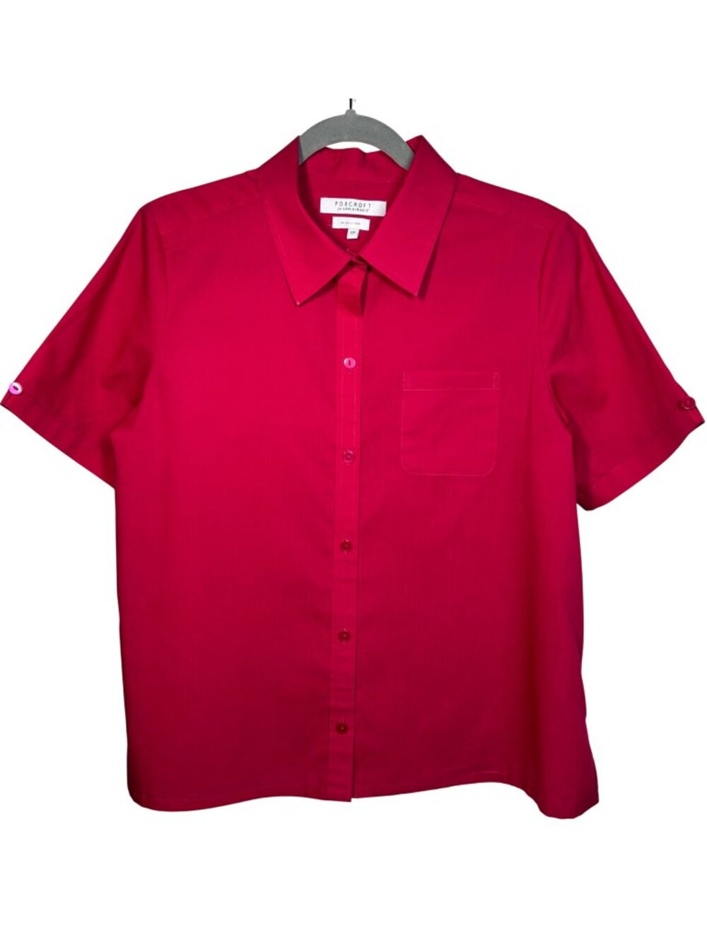 Foxcroft Women’s Wrinkle-Free Short Sleeve Button-Down Shirt in Rose Pink Sz 12P